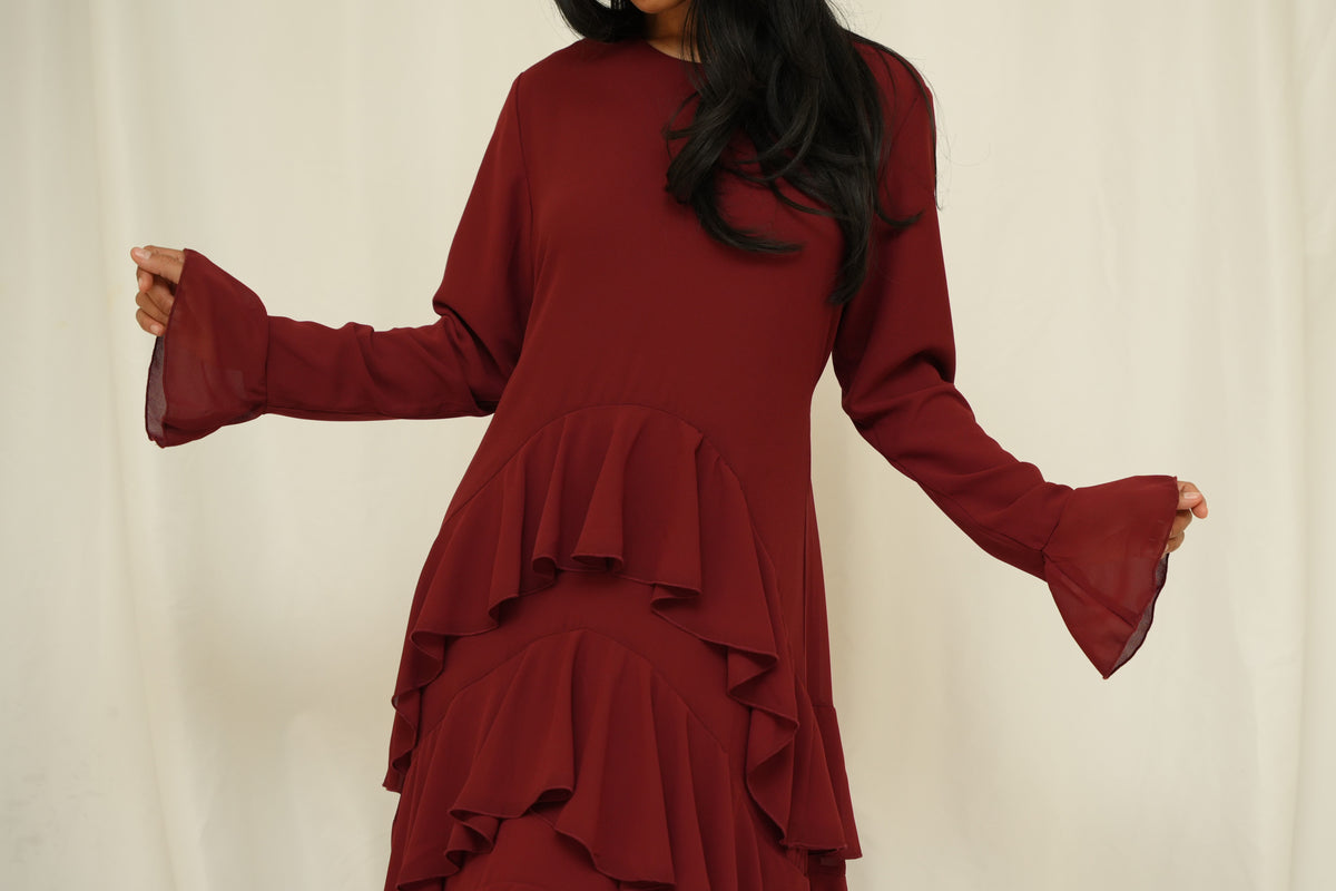Maroon Ruffle Dress