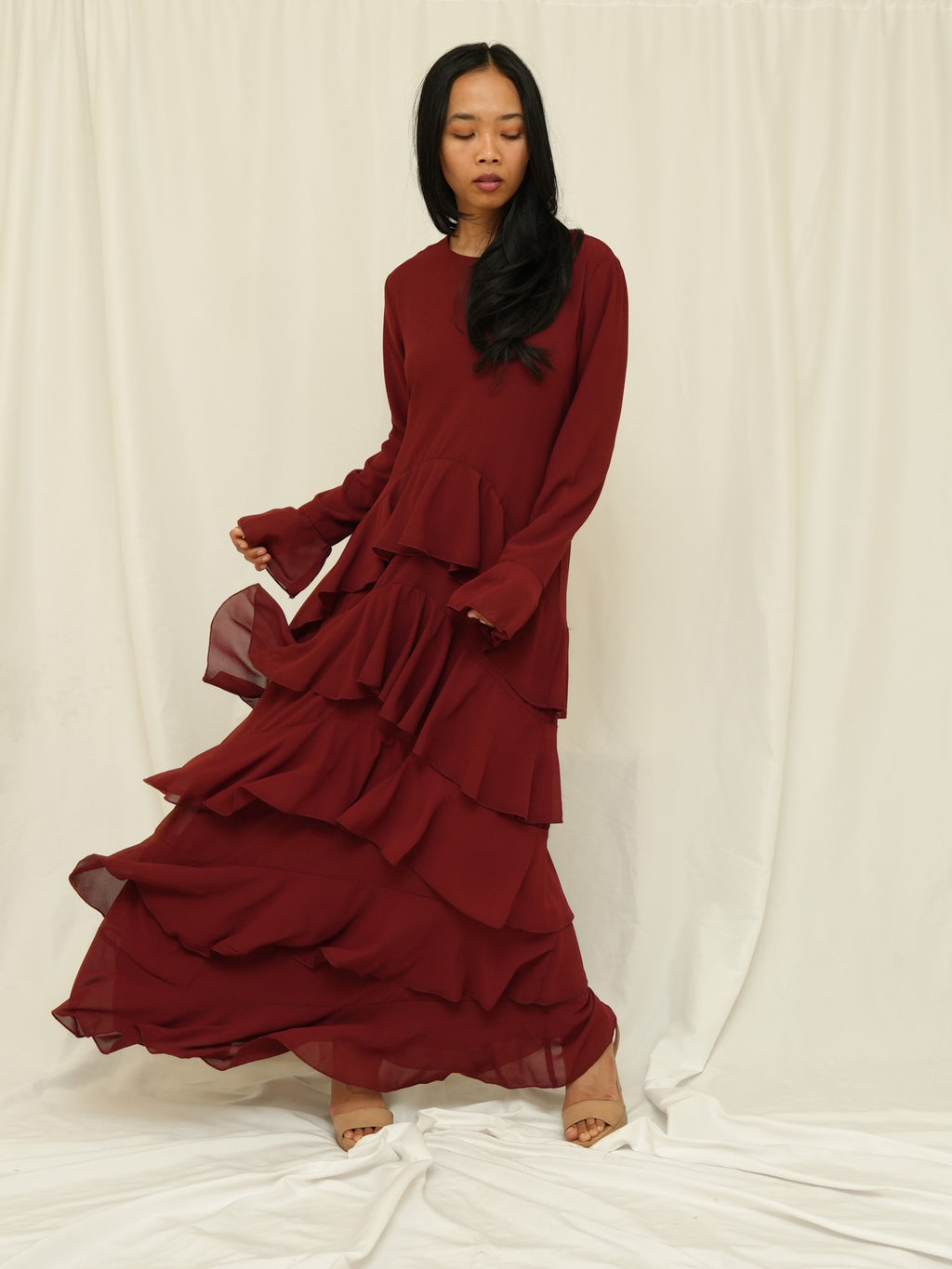 Maroon Ruffle Dress